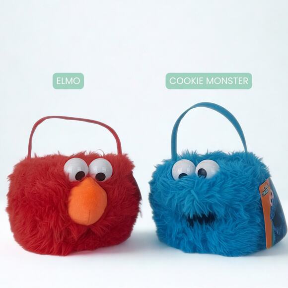 Sesame Street – Elmo & Cookie Monster Plush Baskets (Small, Set of 2) NWT - Picture 1 of 9